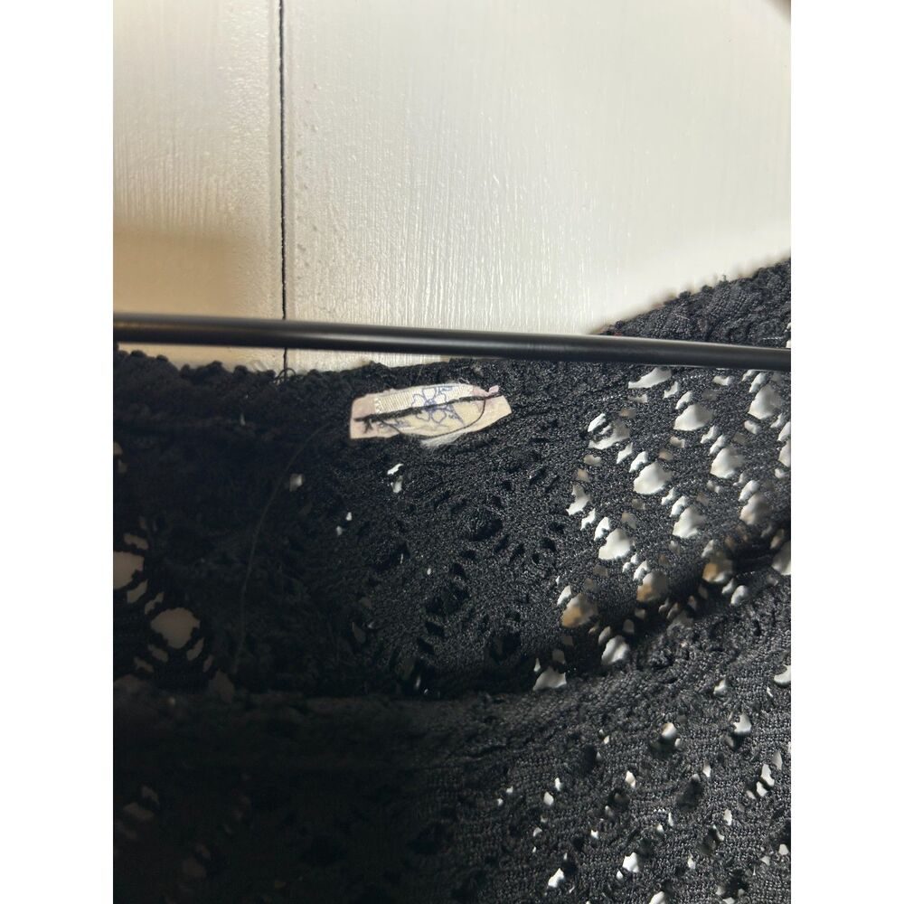 Vintage Y2K Black Open Knit Mesh Crop Top Split Back Short Sleeve